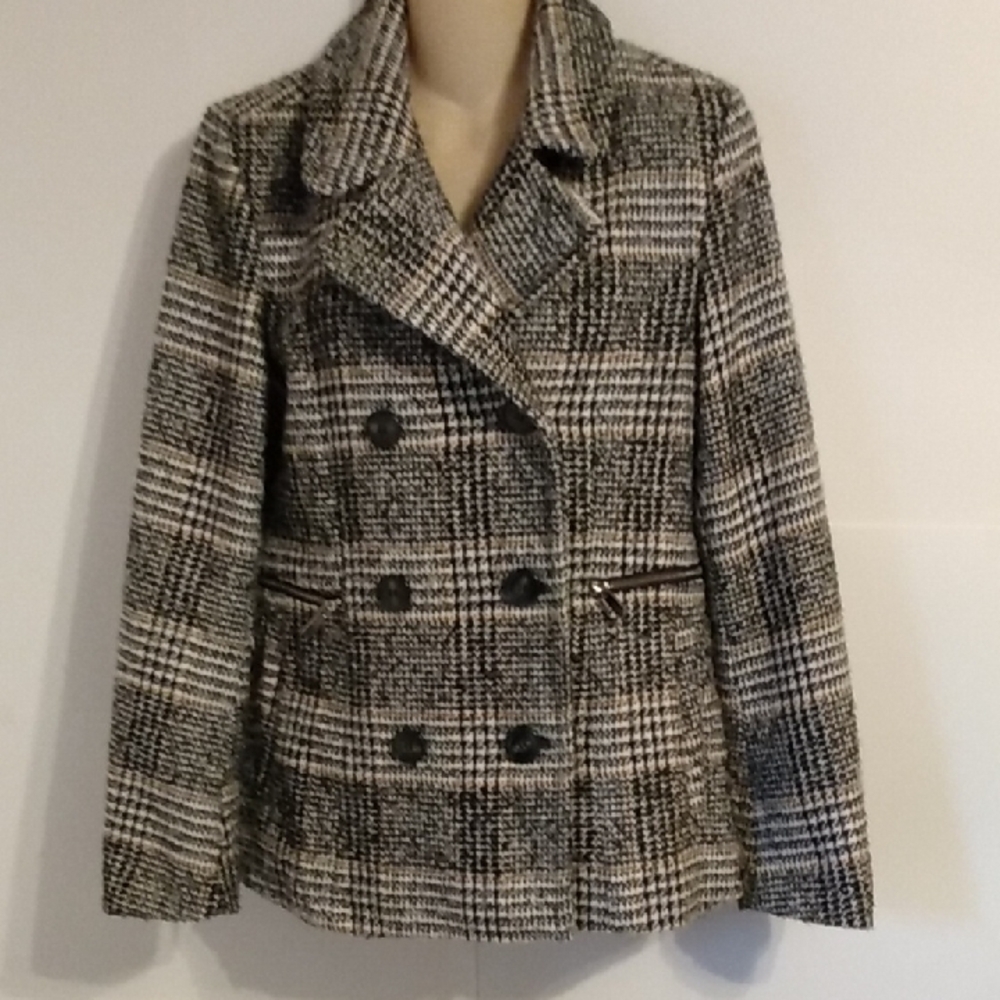 Preppy Tweed Double Breast Plaid Lined Pea Coat Preppy Collegiate